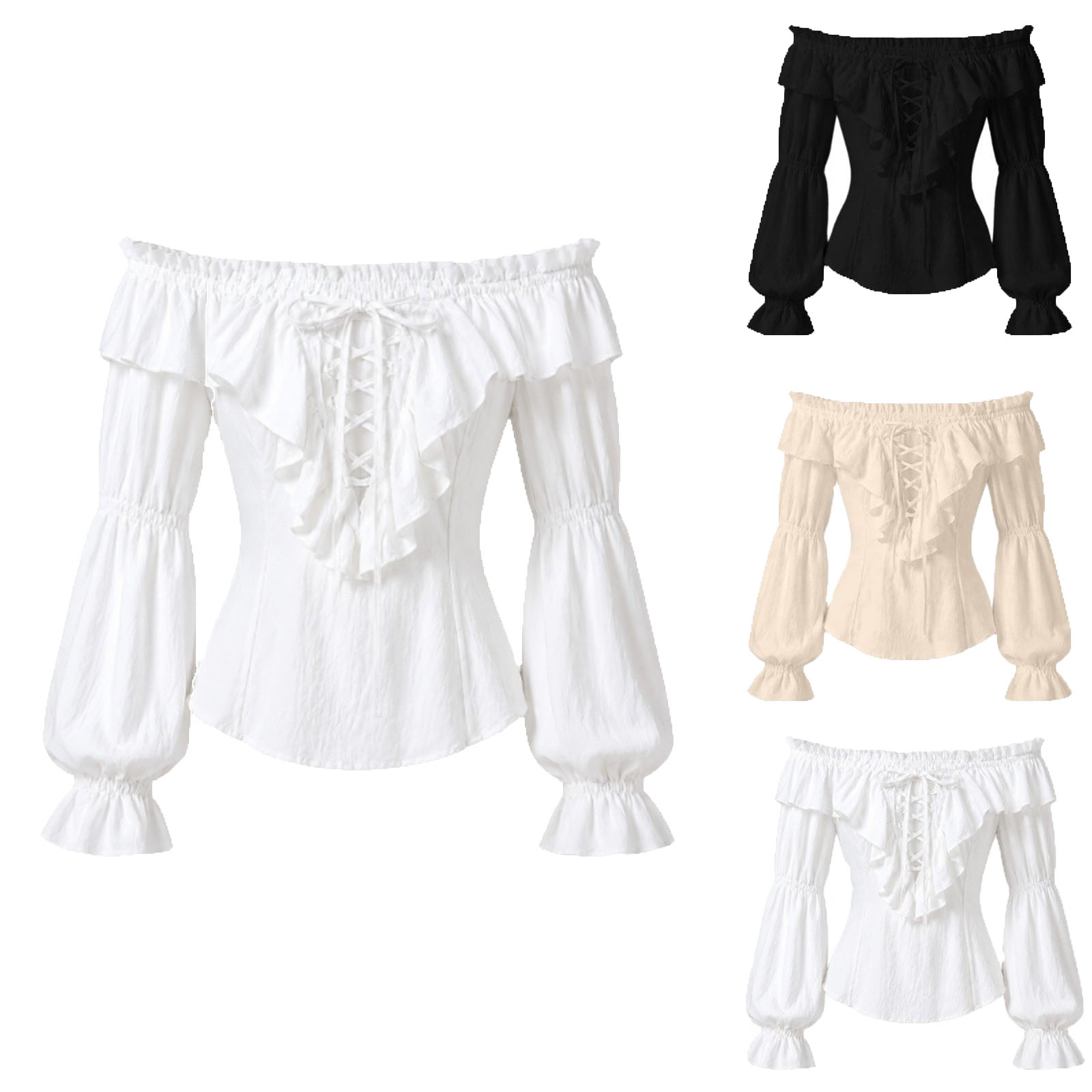 Medieval Gothic Lace Up Pirate Shirt - Women Pirate Shirt Renaissance Gothic Ruffle