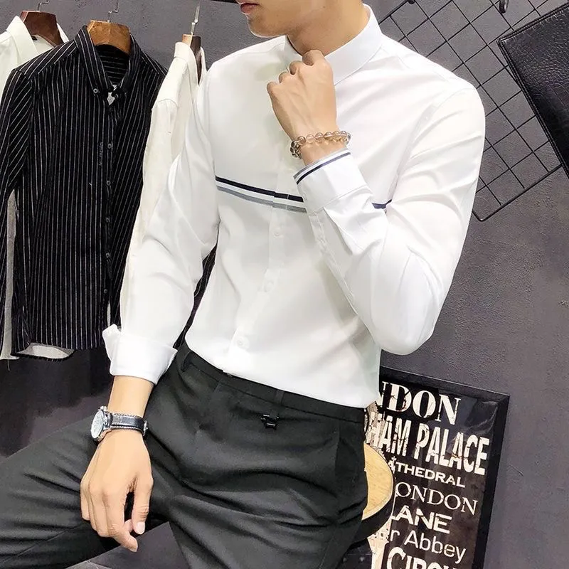 Mandarin Collar Formal Shirt Slim Fit - Men's Mandarin Collar Long Sleeve Shirt