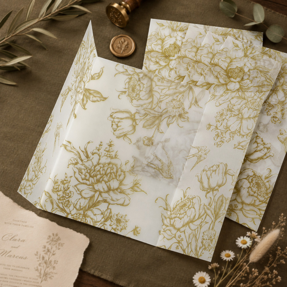 Jackets - 20/50pcs Vellum Wrap with Monochrome Flowers,