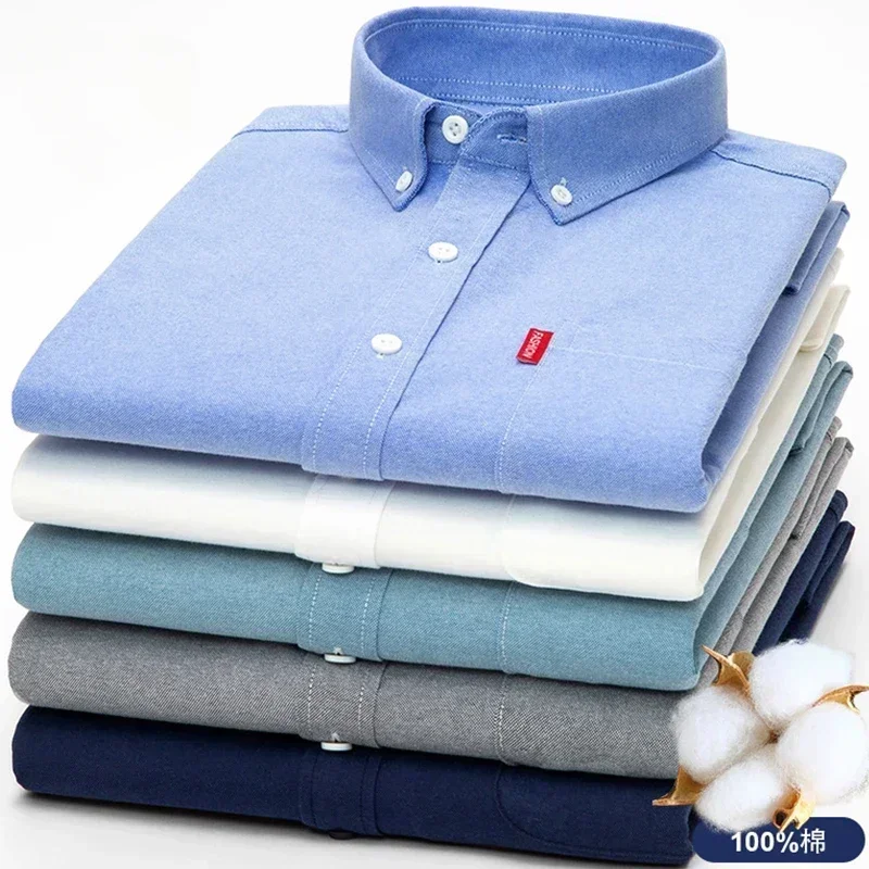 Oxford Cotton Casual Shirt Business - 100% Pure Cotton Men's Solid Color