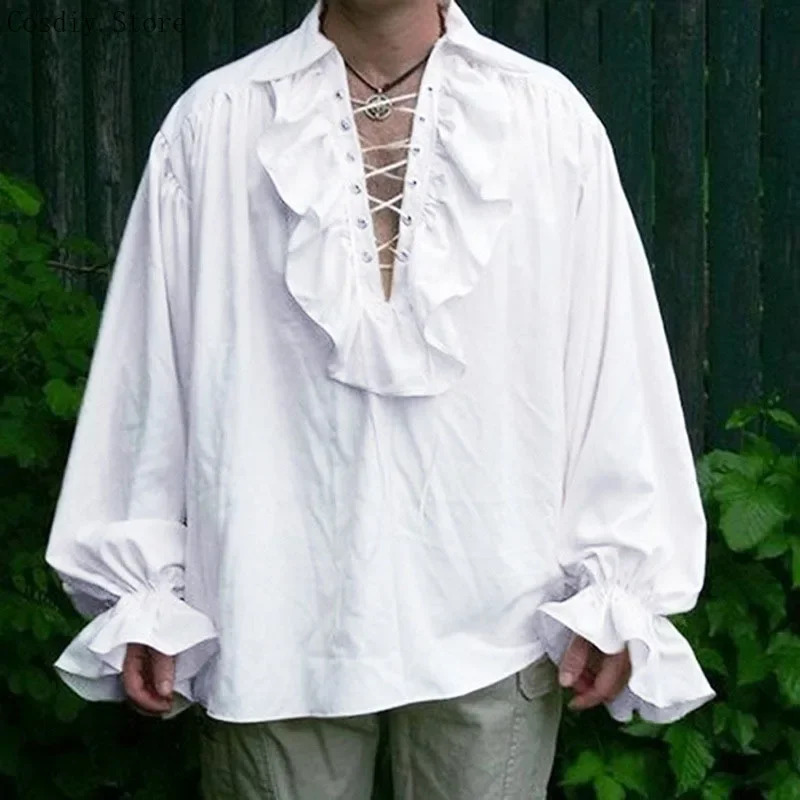 Medieval Gothic Lace Up Pirate Shirt - S-5XL Medieval Pirate Halloween Vampire Costume