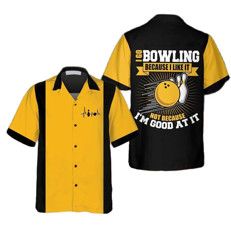 Short Sleeve Bowling Shirt Retro - Classic Retro Bowling Ball Print Shirt