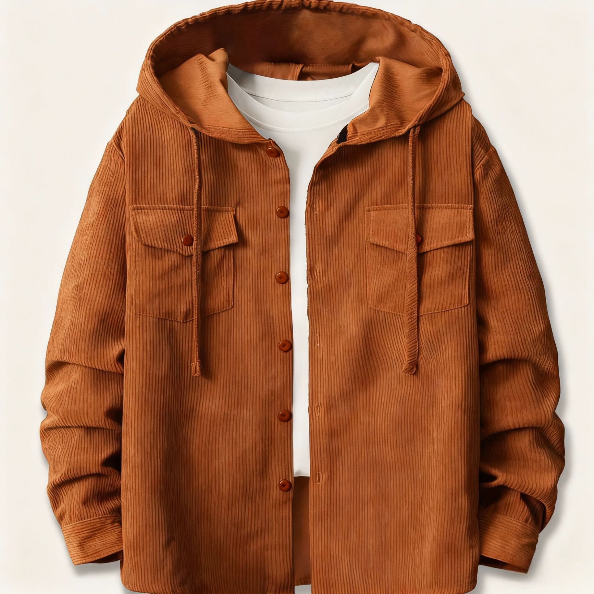 Corduroy Button Up Shirt Men - Mens Loose Corduroy Hooded Button Up