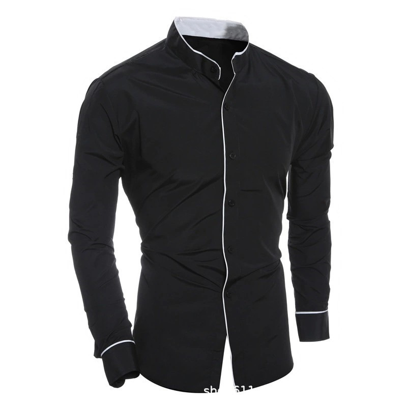 Men Slim Fit Solid Color Long  - Mandarin Collar Formal Shirt Slim Fit review and price