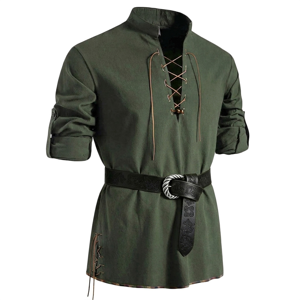 Men's Cotton Linen-like Shirt  - Medieval Gothic Lace Up Pirate Shirt review and price