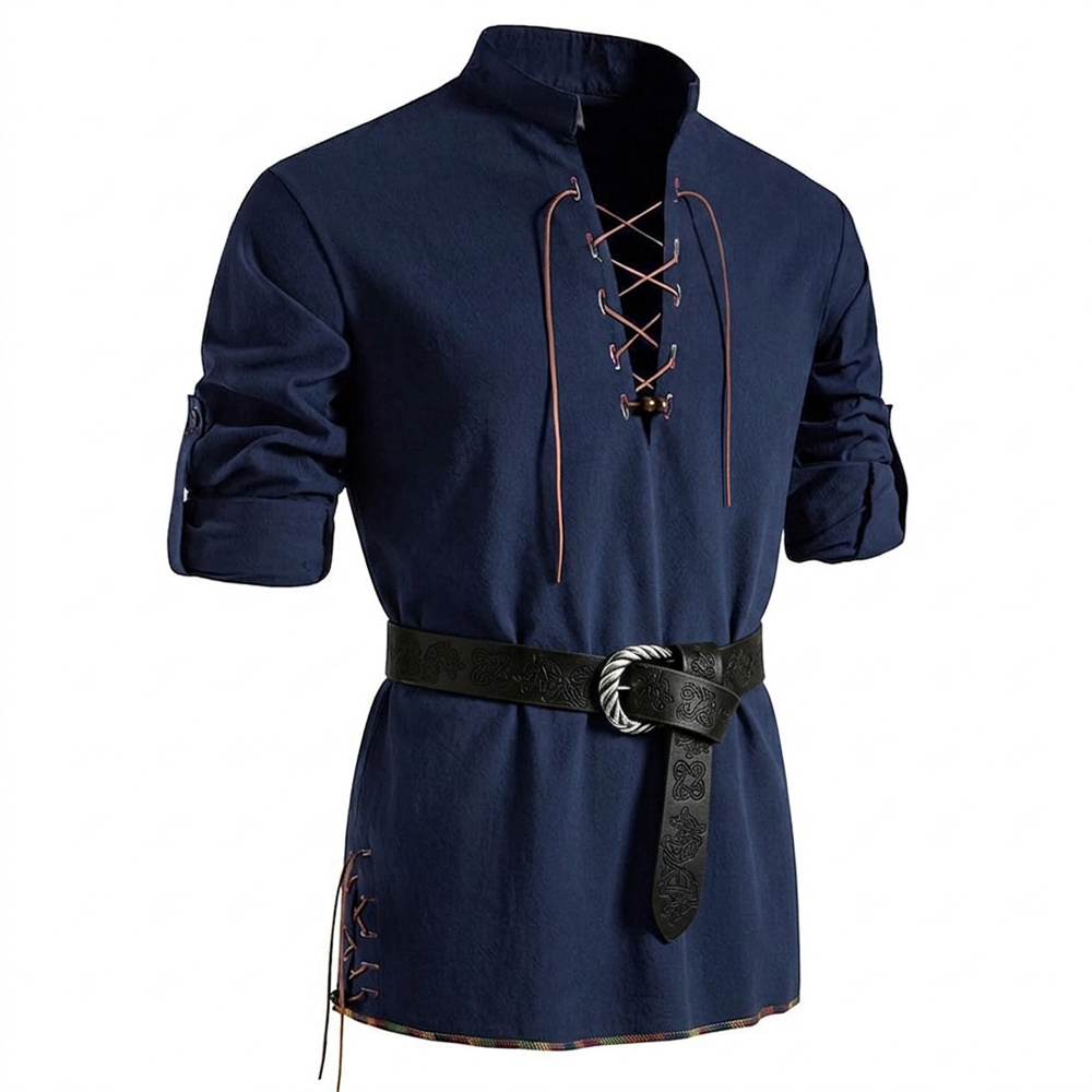 Men's Cotton Linen-like Shirt  - Medieval Gothic Lace Up Pirate Shirt review and price
