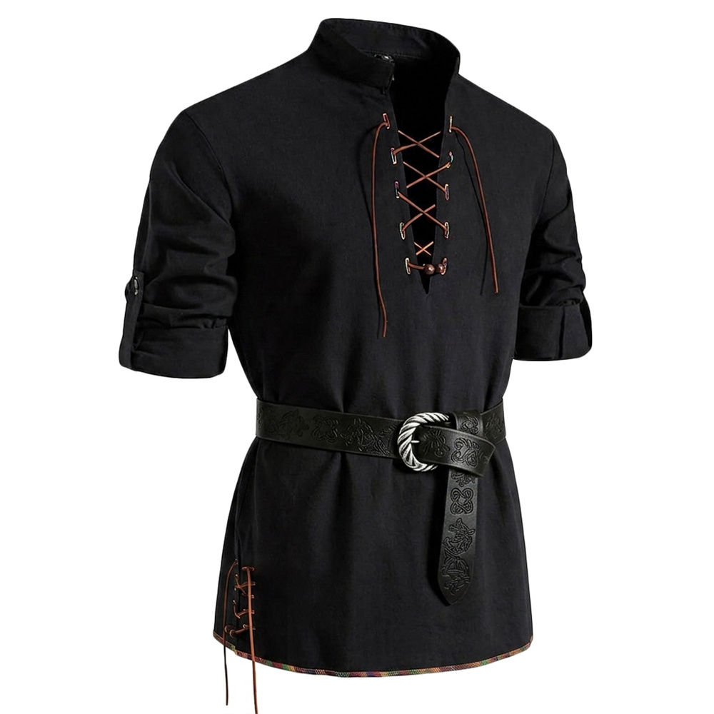 Men's Cotton Linen-like Shirt  - Medieval Gothic Lace Up Pirate Shirt review and price