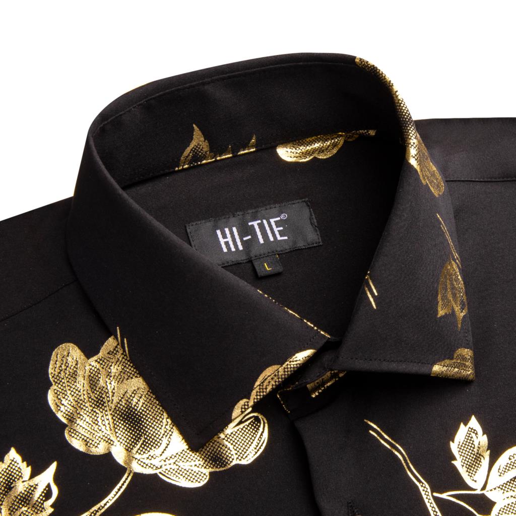 Hi-Tie Black Gold Silk Mens Sh - Mens Satin Silk Dress Shirt review and price