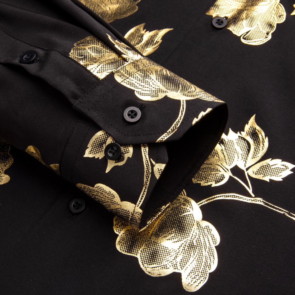 Hi-Tie Black Gold Silk Mens Sh - Mens Satin Silk Dress Shirt review and price