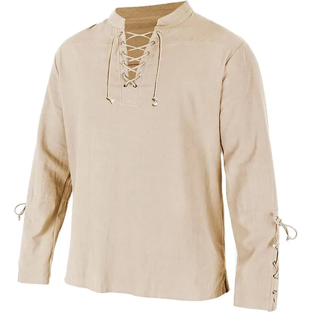 Men's Long Sleeve Shirts Lace  - Medieval Gothic Lace Up Pirate Shirt review and price
