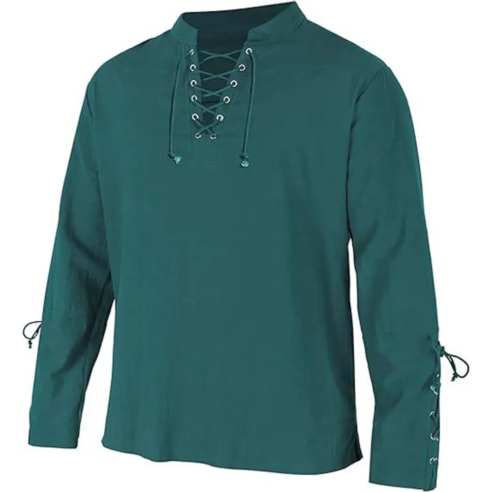 Men's Long Sleeve Shirts Lace  - Medieval Gothic Lace Up Pirate Shirt review and price