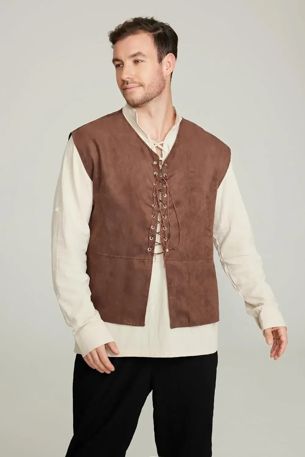 2-piece Set Men's Medieval Pir - Medieval Gothic Lace Up Pirate Shirt review and price