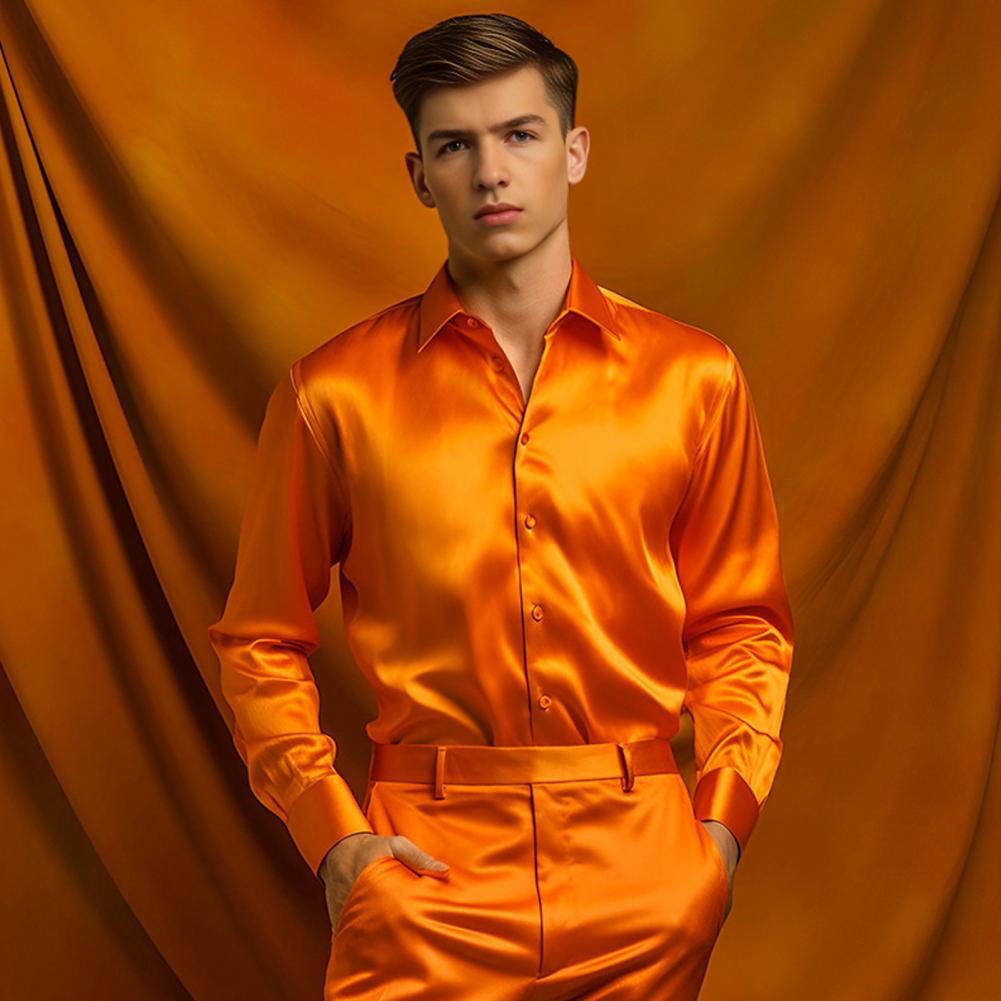 Blue Orange Red Yellow Satin S - Mens Satin Silk Dress Shirt review and price