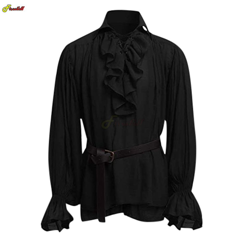 Mens Halloween Lace Up Pirate  - Medieval Gothic Lace Up Pirate Shirt review and price