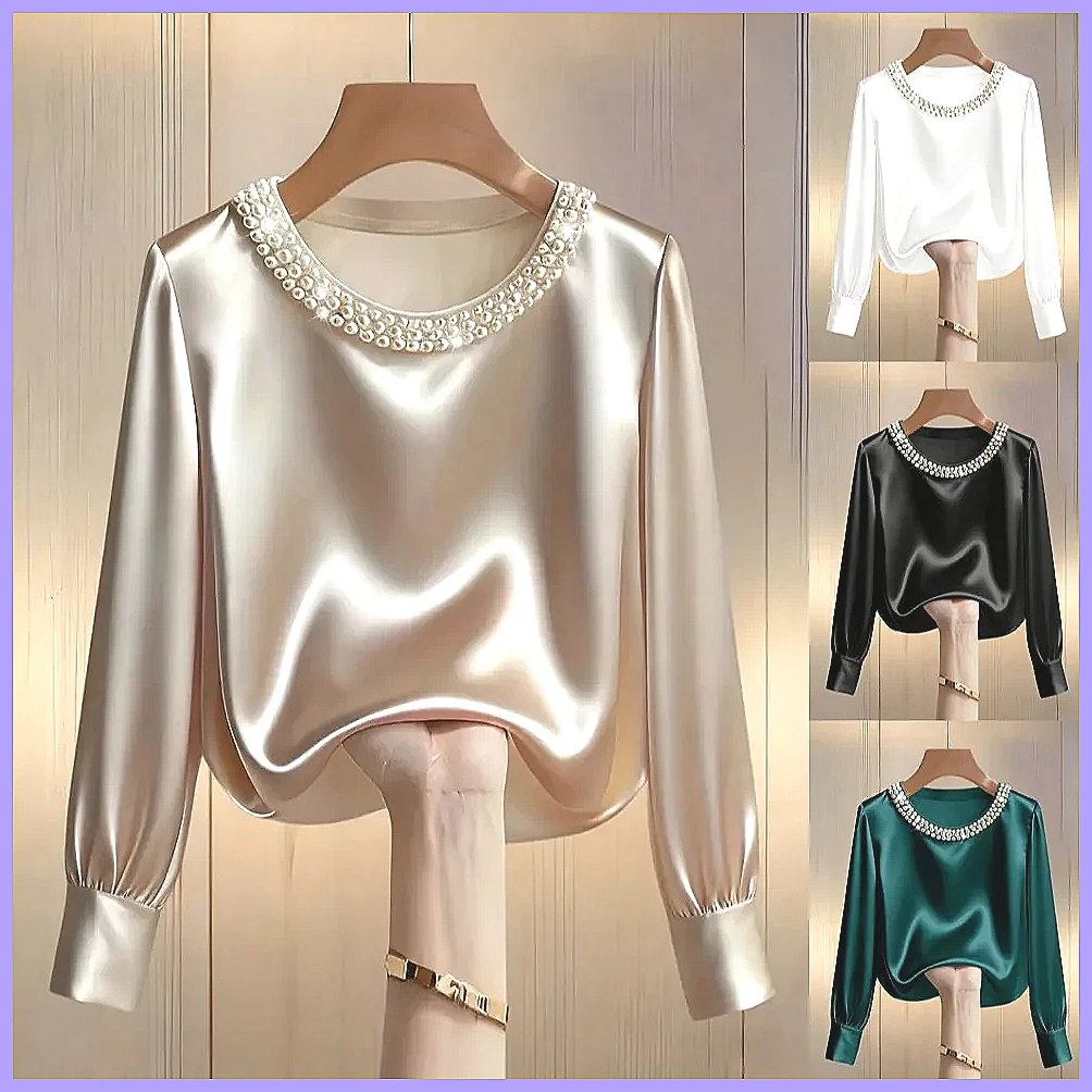 Elegant Beaded Satin Blouse fo - Shirts review and price