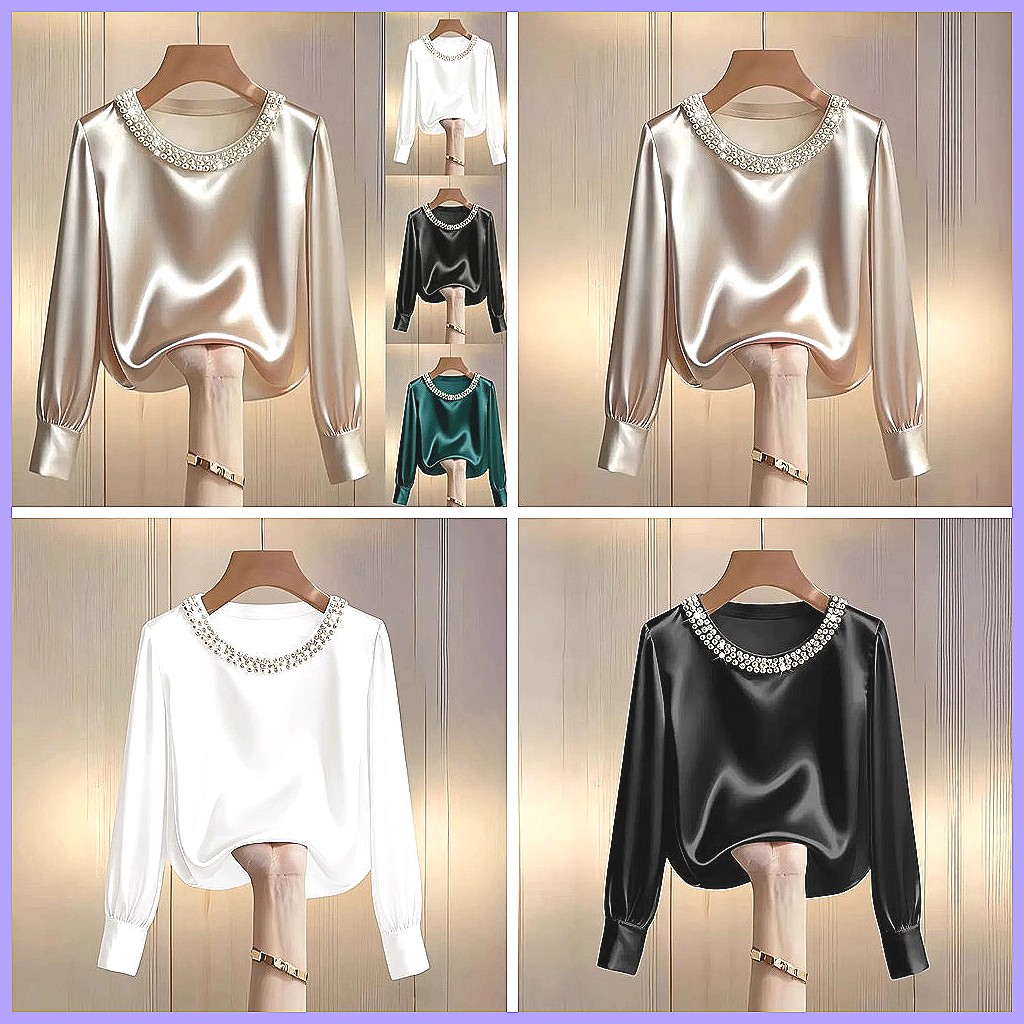 Elegant Beaded Satin Blouse fo - Shirts review and price