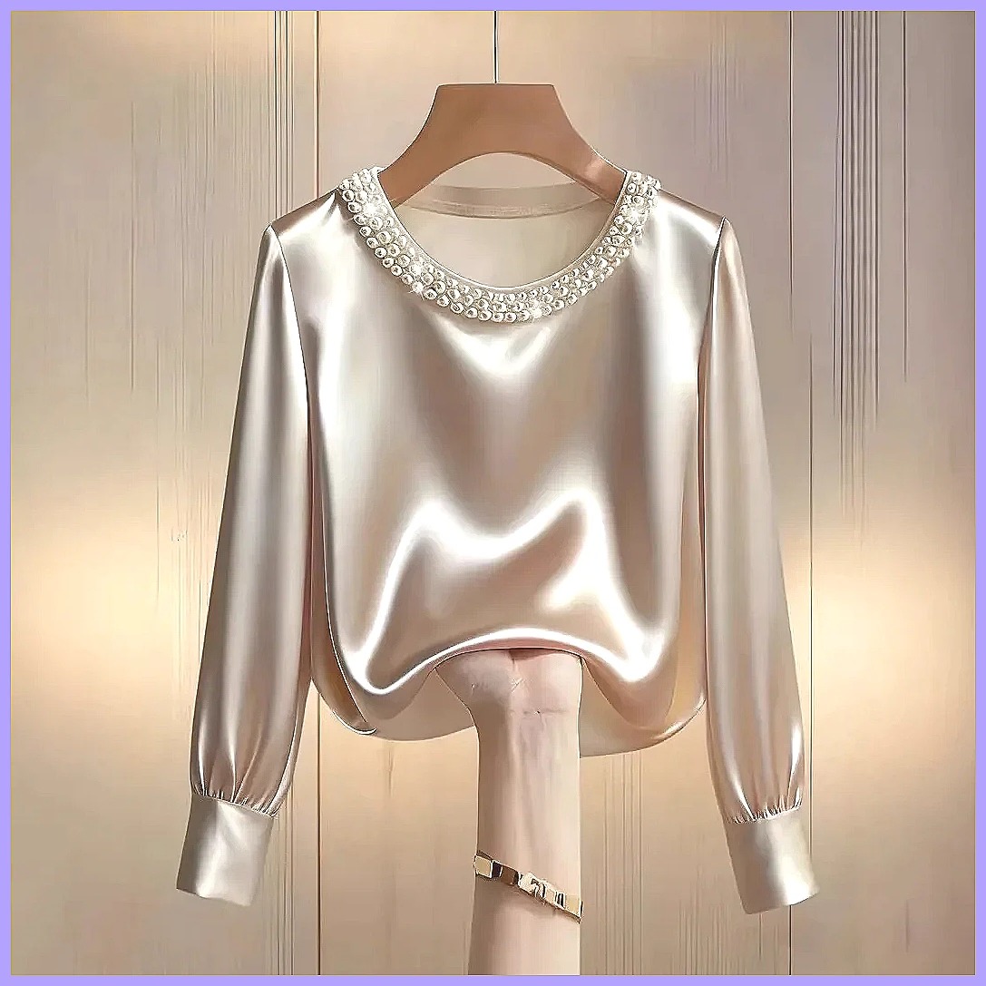 Elegant Beaded Satin Blouse fo - Shirts review and price