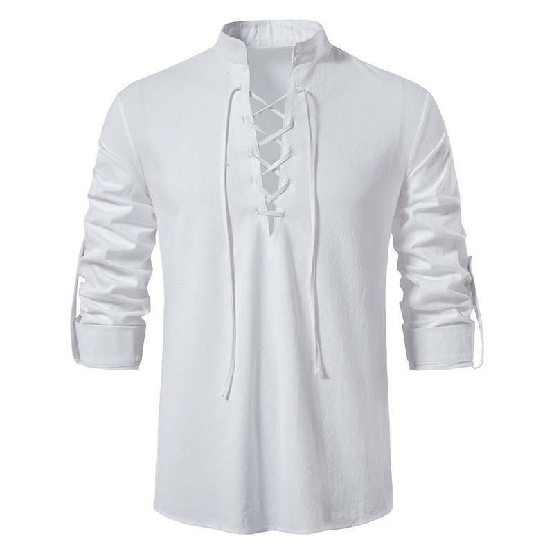 Men's Medieval Lace Up Cotton  - Mens Linen Shirt Long Sleeve review and price