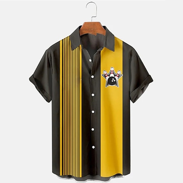 Men's Striped Bowling Pattern  - Short Sleeve Bowling Shirt Retro review and price