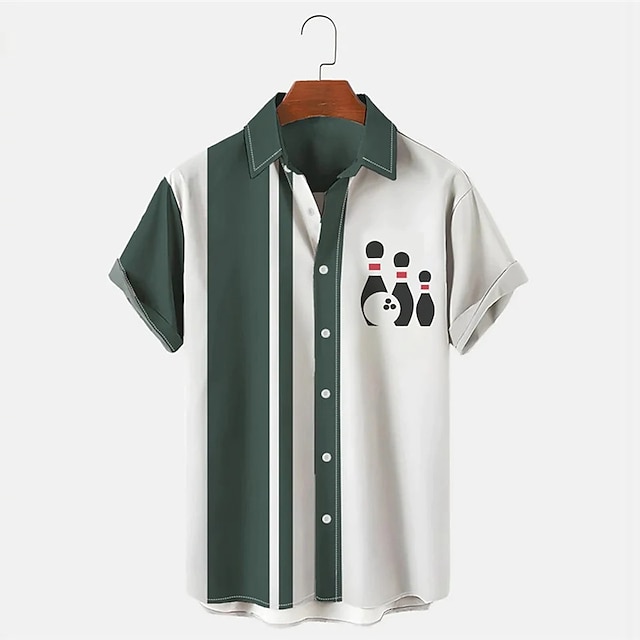 Men's Striped Bowling Pattern  - Short Sleeve Bowling Shirt Retro review and price