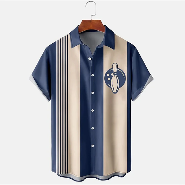 Men's Striped Bowling Pattern  - Short Sleeve Bowling Shirt Retro review and price