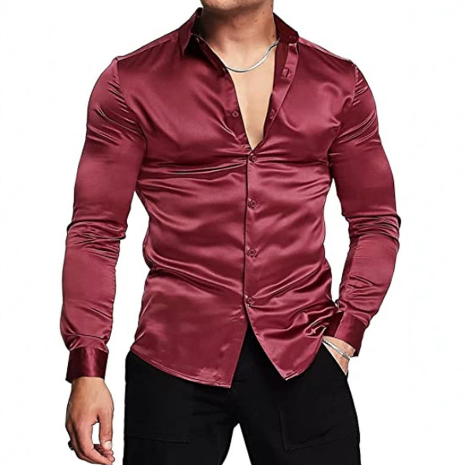 Spring Autumn Silk Satin Shirt - Mens Satin Silk Dress Shirt review and price