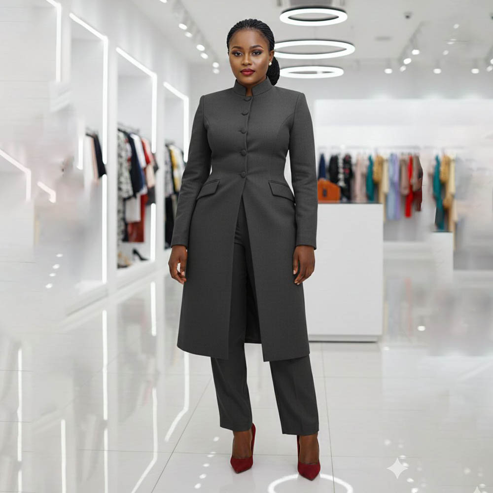 Women's Two Piece Suit Chic Ma - Mandarin Collar Formal Shirt Slim Fit review and price