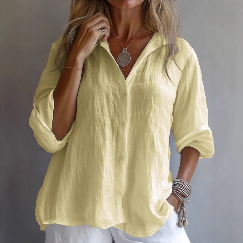 Solid Color Linen Sexy V-neck  - Mens Linen Shirt Long Sleeve review and price