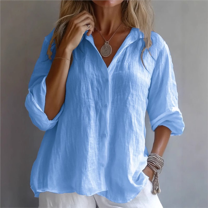 Solid Color Linen Sexy V-neck  - Mens Linen Shirt Long Sleeve review and price