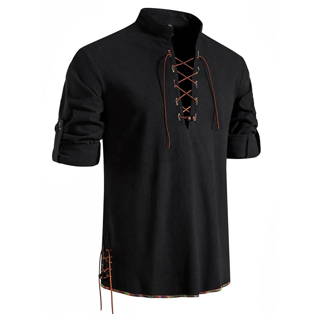 Men's Henley Neck Medieval Shi - Medieval Gothic Lace Up Pirate Shirt review and price