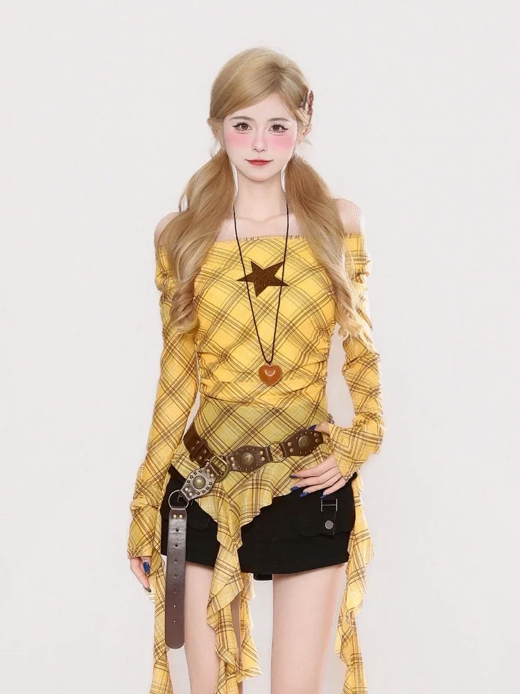 Y2K Plaid Slash Neck Vintage T - T-Shirts review and price