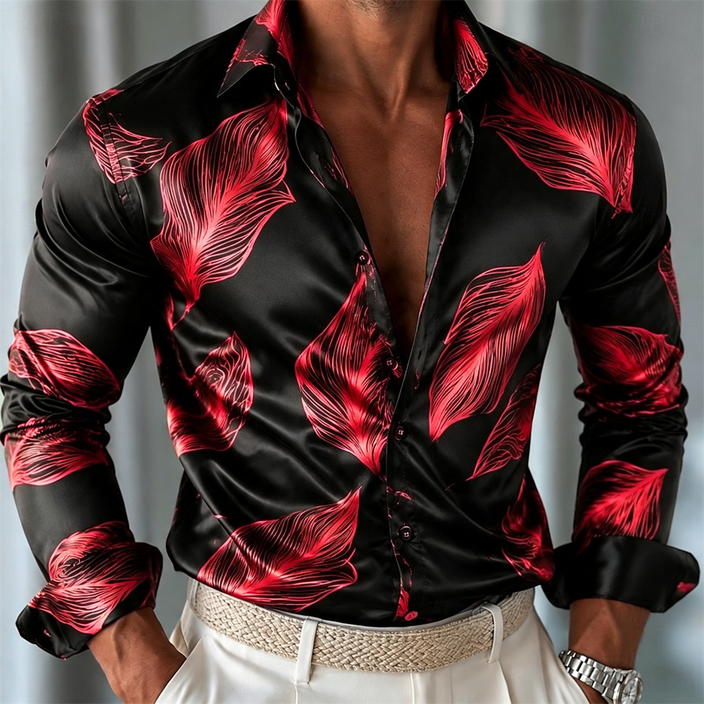 Men's Leaf Pattern Satin Shirt - Mens Satin Silk Dress Shirt review and price