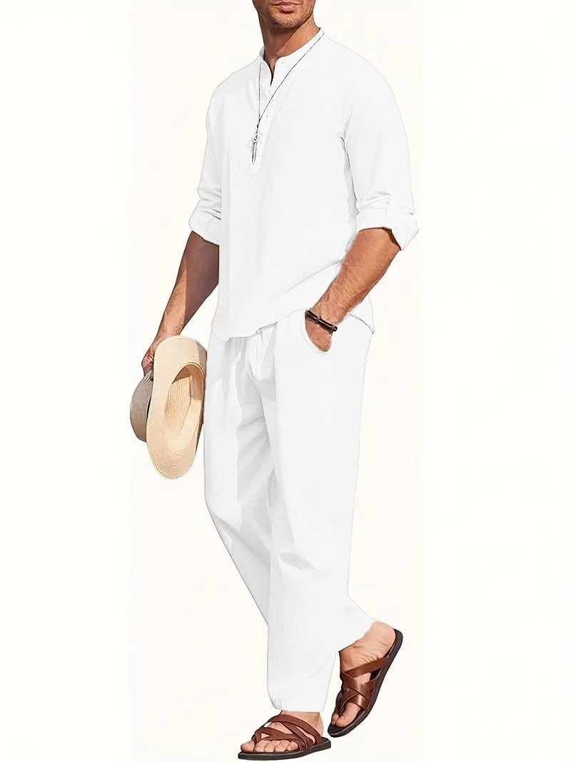 Men's White Linen Suit Set Lon - Mens Linen Shirt Long Sleeve review and price