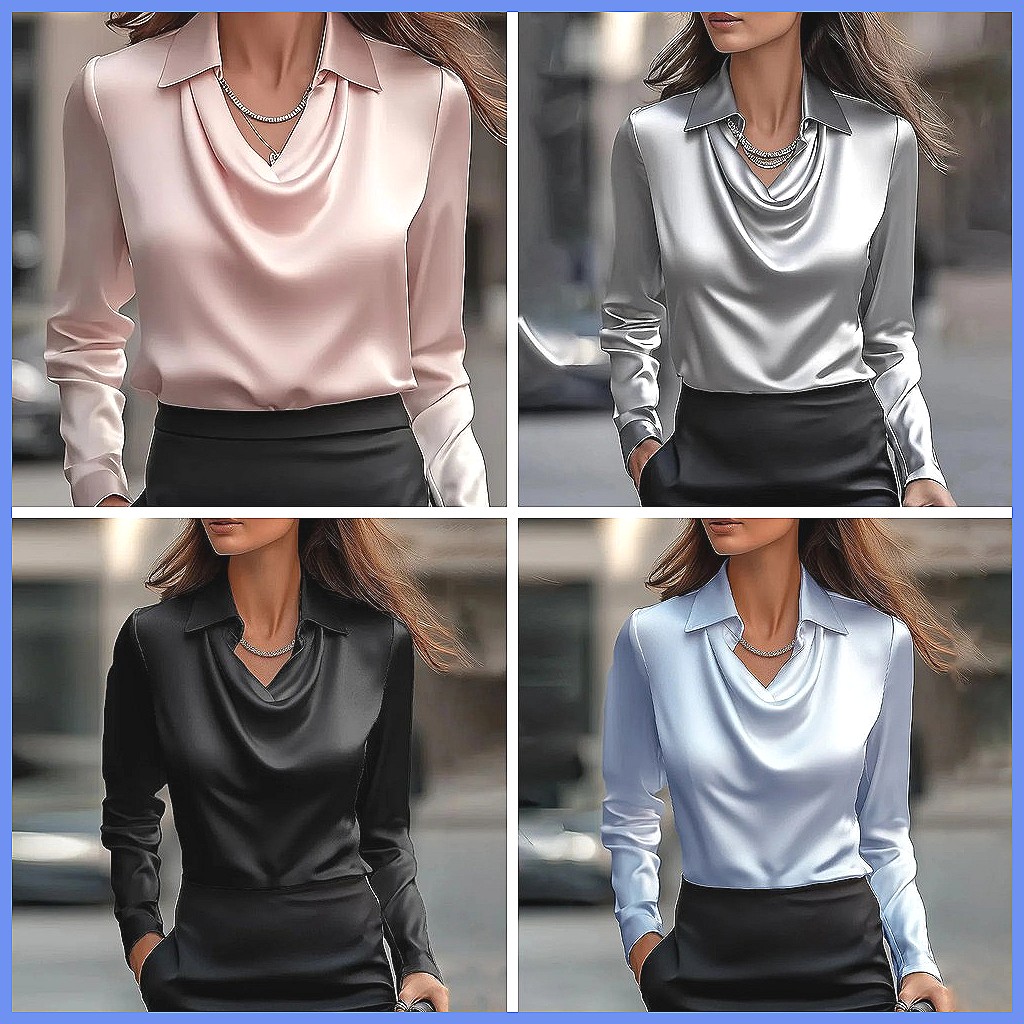 Vintage Satin Blouse Women Lon - Shirts review and price