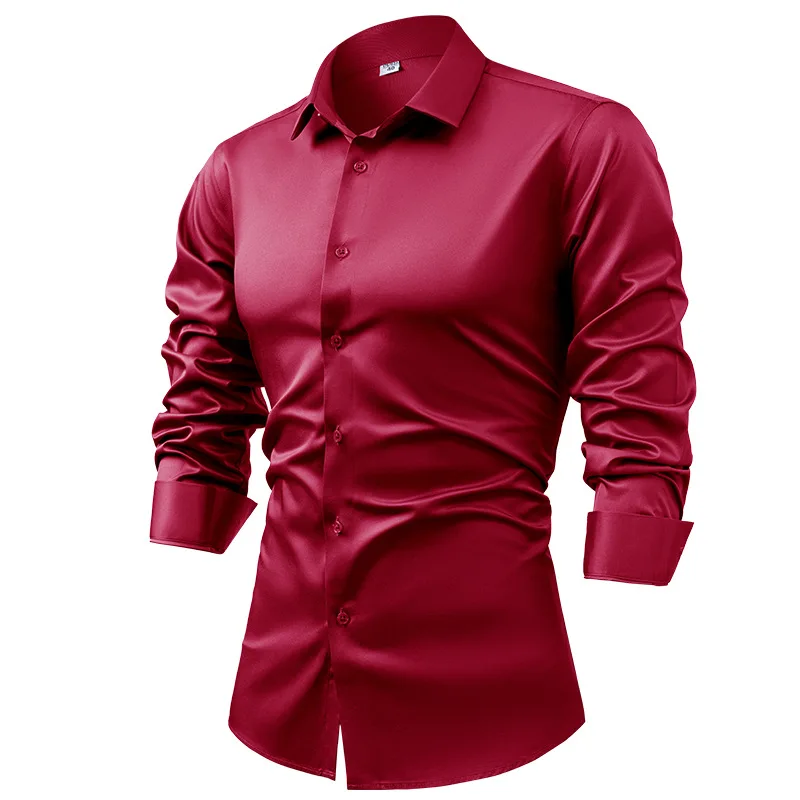 2025 Spring Autumn Royal Blue  - Mens Satin Silk Dress Shirt review and price