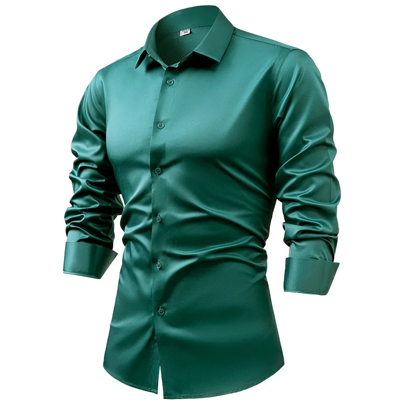2025 Spring Autumn Royal Blue  - Mens Satin Silk Dress Shirt review and price