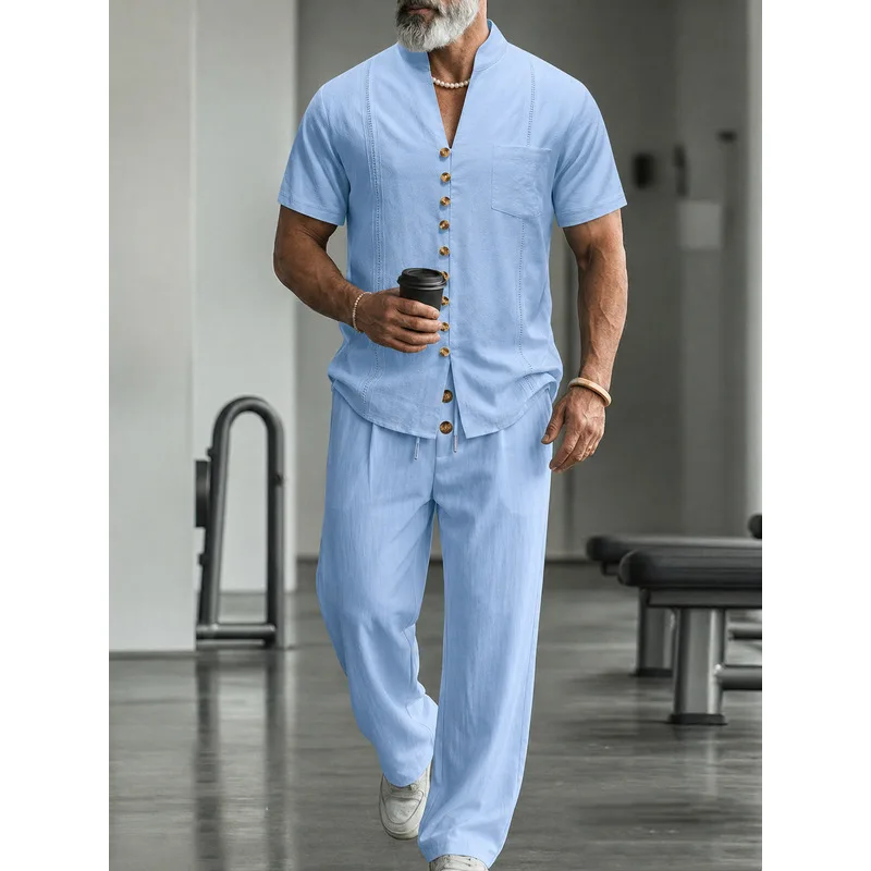 Men's Linen Casual 2-Piece Set - Mens Linen Shirt Long Sleeve review and price