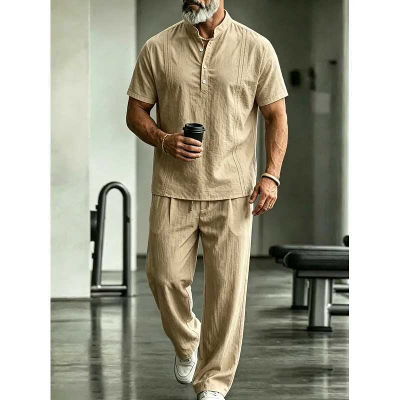 Men's Linen Casual 2-Piece Set - Mens Linen Shirt Long Sleeve review and price