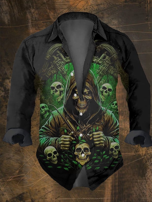 Halloween Men's Dark Skull Pri - Vintage Hawaiian Floral Shirt review and price