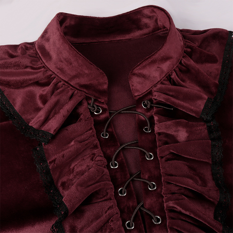 Red Lace Up Ruffles Lantern Sl - Medieval Gothic Lace Up Pirate Shirt review and price