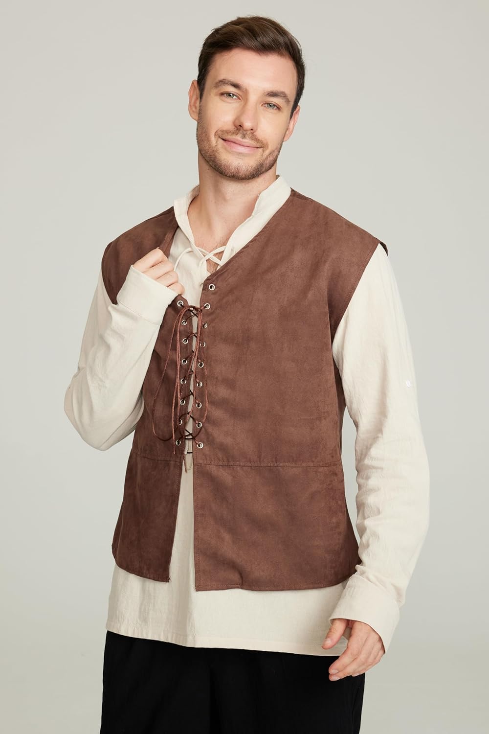 2-piece Set Men's Medieval Pir - Medieval Gothic Lace Up Pirate Shirt review and price