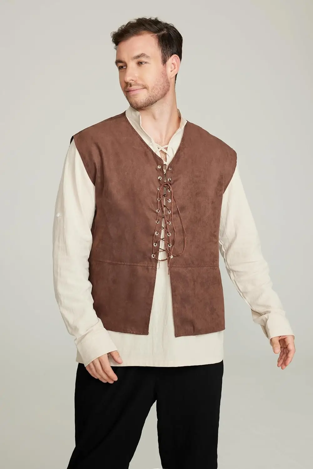 2-piece Set Men's Medieval Pir - Medieval Gothic Lace Up Pirate Shirt review and price