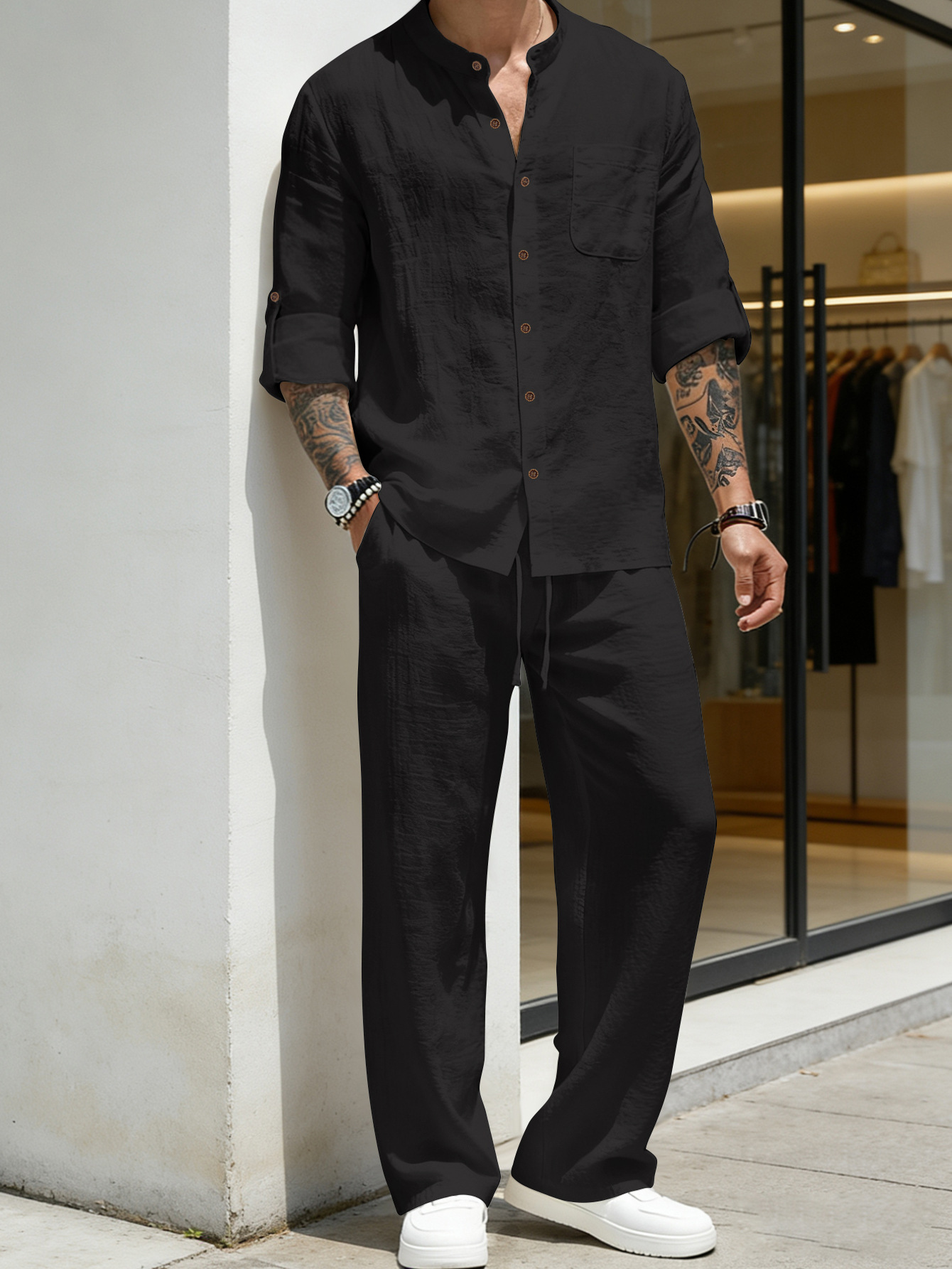 Suit Loose Linen Long Sleeve S - Mens Linen Shirt Long Sleeve review and price