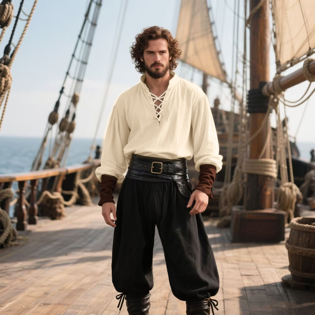 Men's Medieval Renaissance LAR - Medieval Gothic Lace Up Pirate Shirt review and price