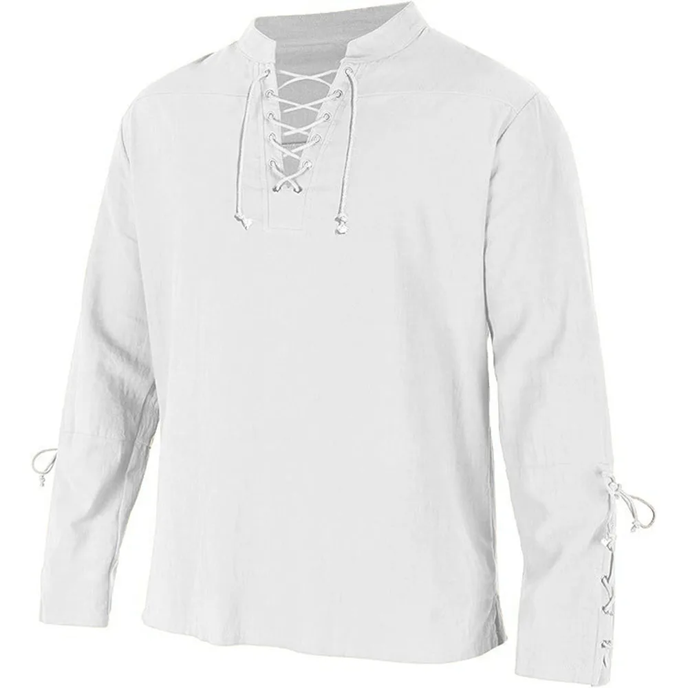 Men's Long Sleeve Shirts Lace  - Medieval Gothic Lace Up Pirate Shirt review and price