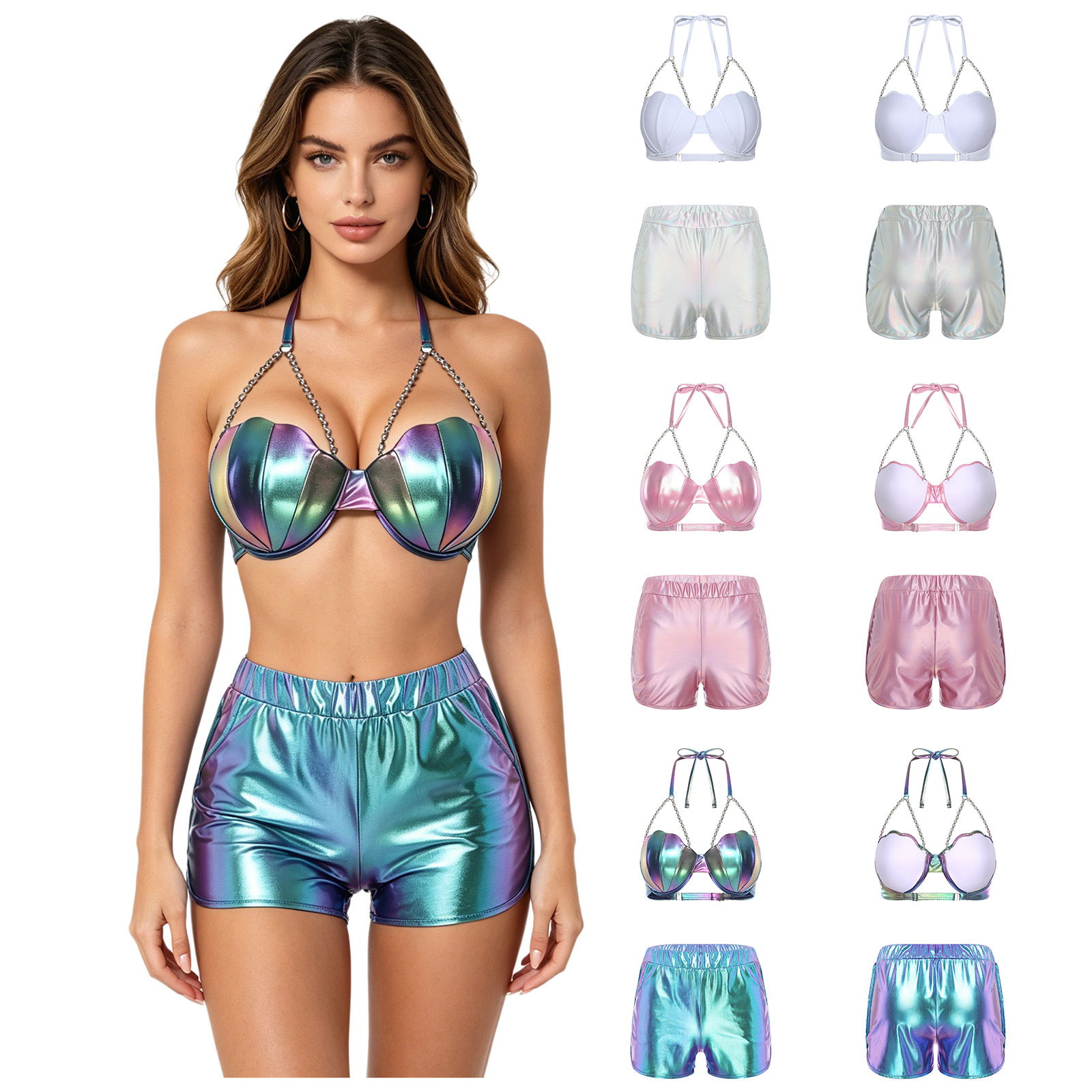 Women Metallic Shiny Swimwear  - Shorts review and price