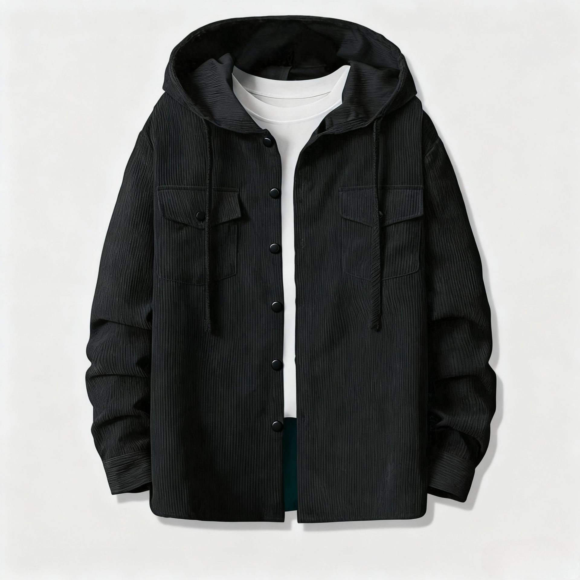 Mens Loose Corduroy Hooded But - Corduroy Button Up Shirt Men review and price