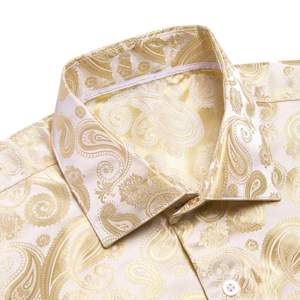 Hi-Tie Gold Beige Ivory Champa - Mens Satin Silk Dress Shirt review and price