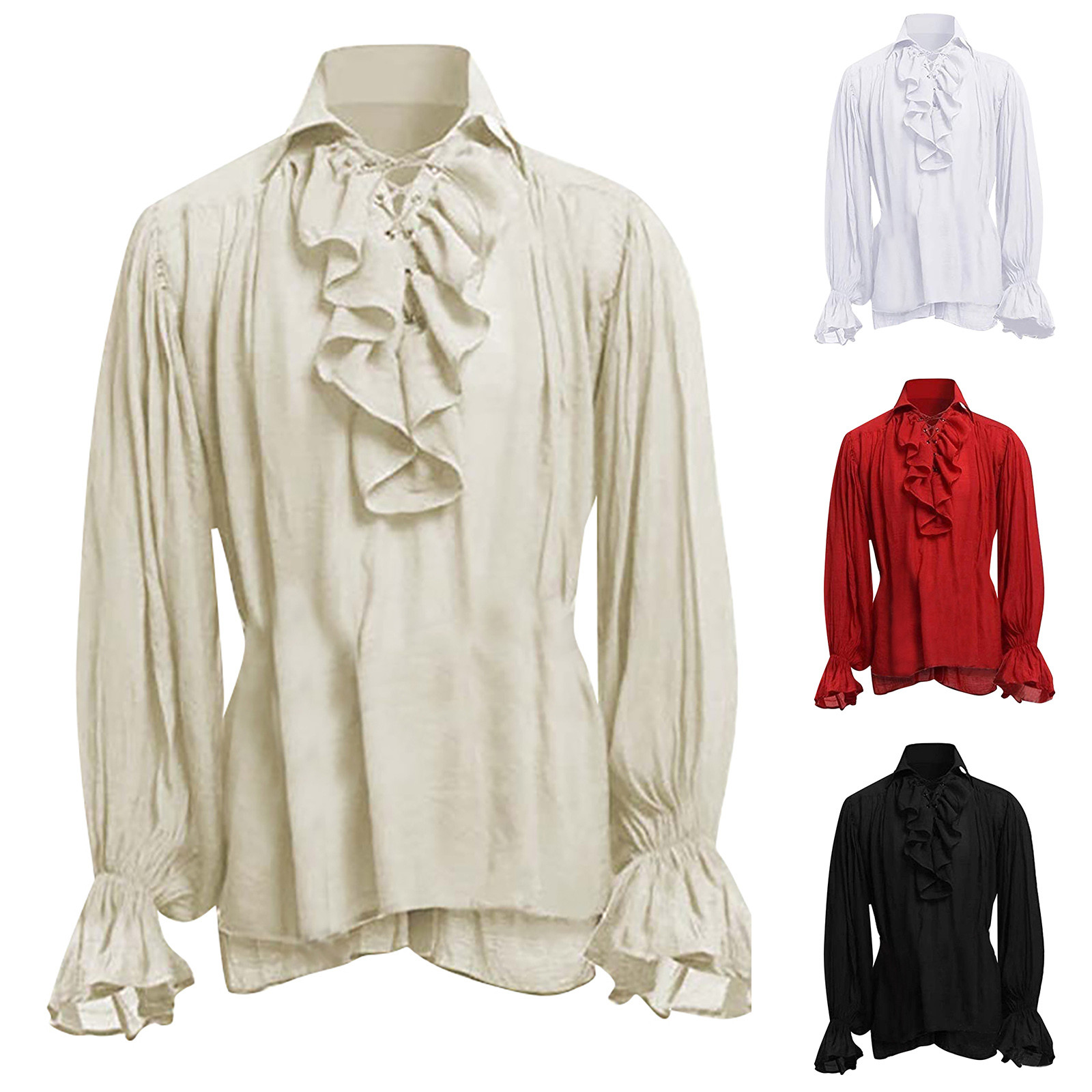 Mens Halloween Lace Up Pirate  - Medieval Gothic Lace Up Pirate Shirt review and price