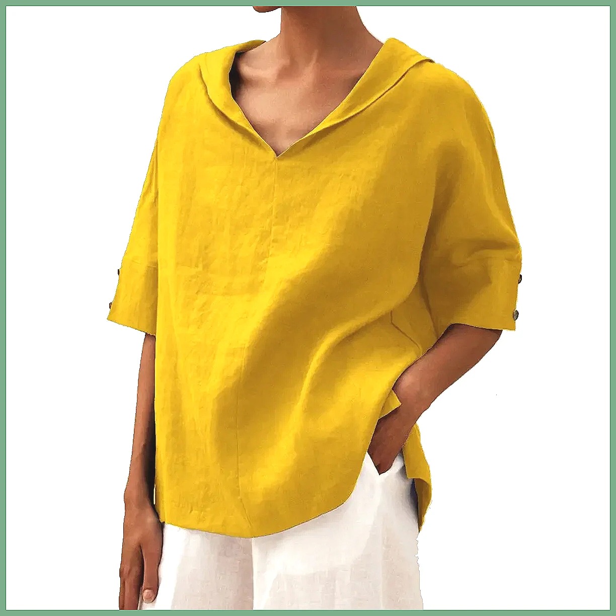 Women's Loose V-Neck Cotton Li - Shirts review and price